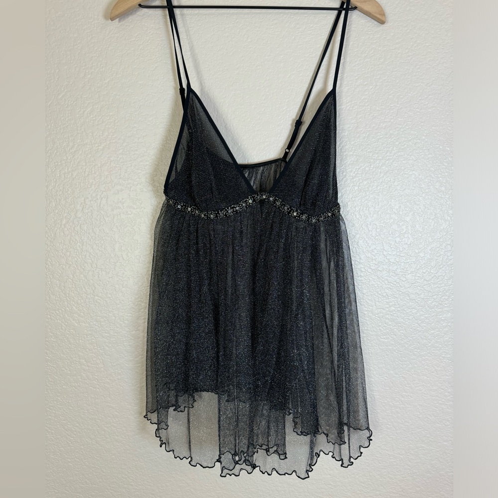 Vintage 90’s 2000’s Victoria’s Secret Chemise Sheer Black with Rhinestones M L
